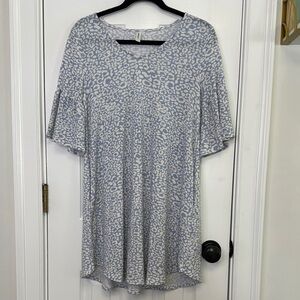 Emerald Blue and White Tunic with Flutter Sleeves and Relaxed Fit OVERSIZED